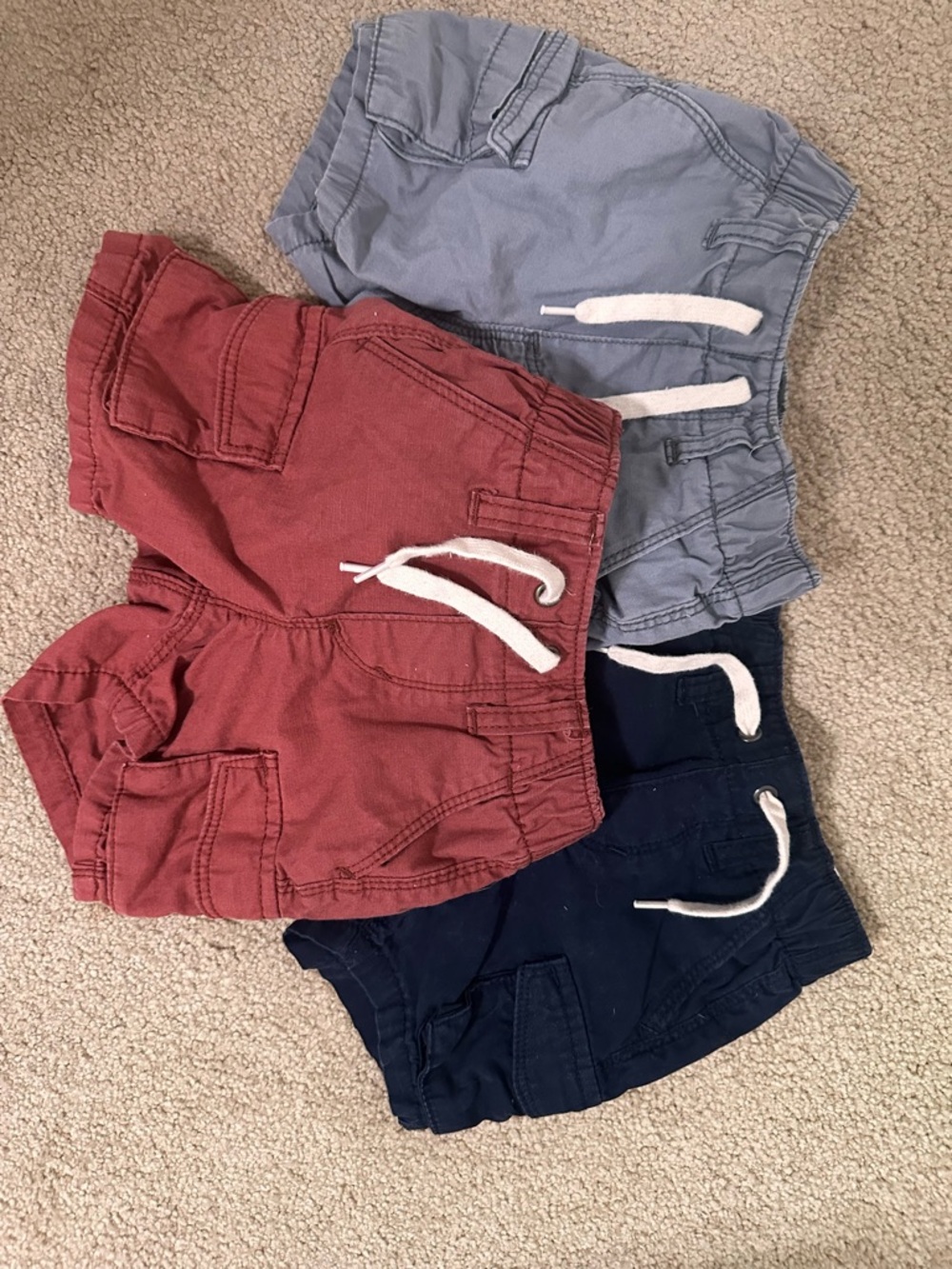 Old Navy Toddler Cargo Drawstring Shorts - Rust, Gray, Navy set of 3 12M-18M